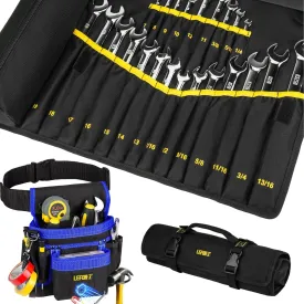 14-Pockets Magnetic Tool Belt   Wrench Roll Organizer with 23 1 Pockets for Metric & SAE Wrenches,Heavy Duty Tool Belts   Wrench Holder Organizer Bag for Men,Gifts for Dad,Mechanic,Electrician,Carpent