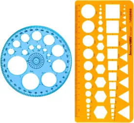 2 Pcs Geometric Stencils Templates, Circle Round Stencil, Measuring Geometry Ruler, Scale Drafting Digital Drawing Set, Artist Design Aid Tool