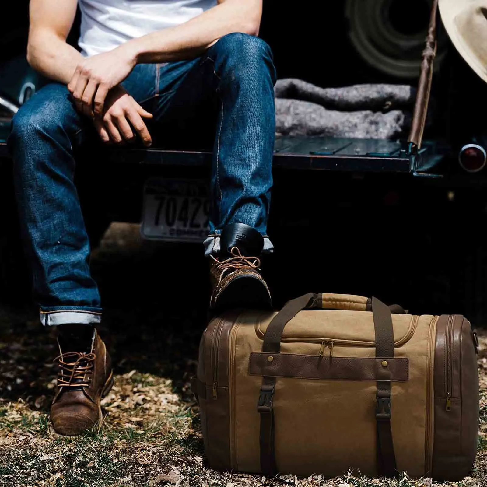 55L Canvas Duffel Bag Expansion Compartment