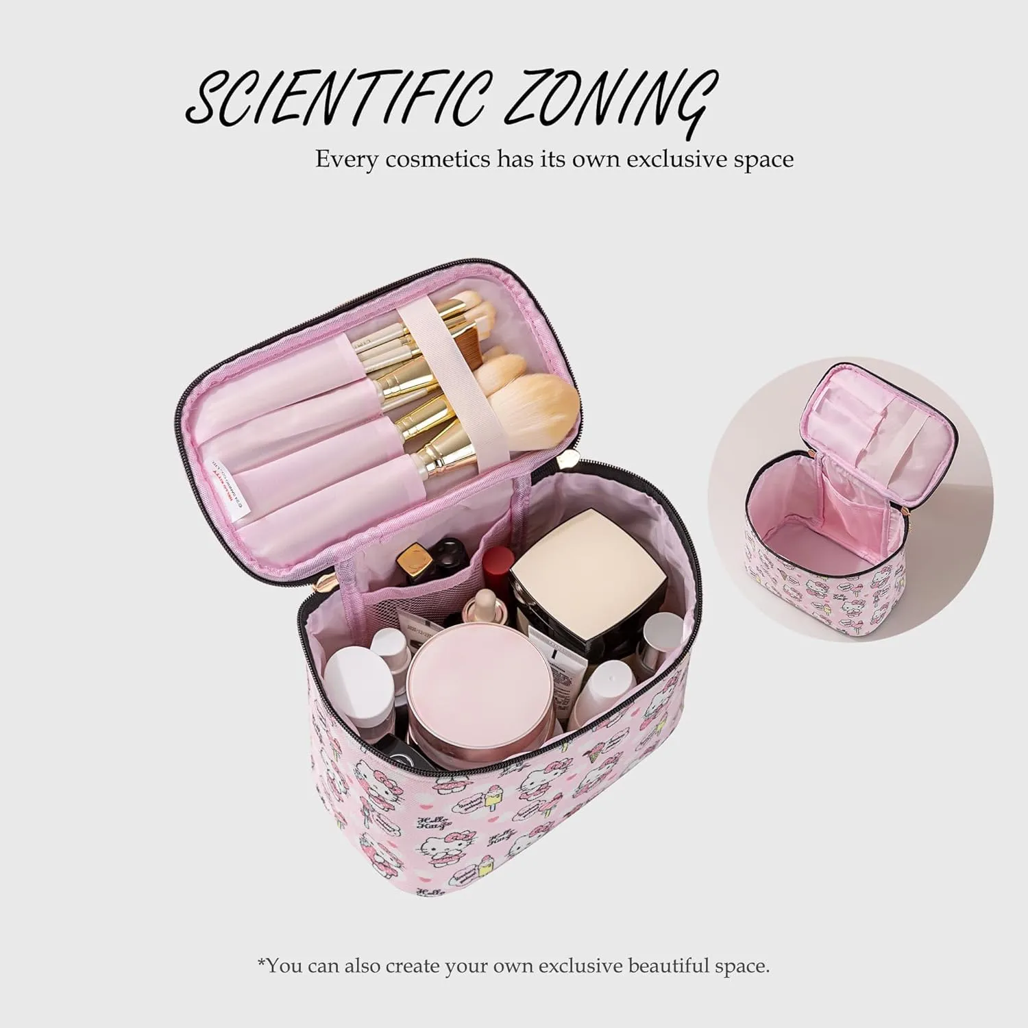 AmBealla Cosmetic Bag Large Makeup Bags Pink Travel Case with Makeup Brush Holder2PCS Cosmetic Organizer for Women, Toiletry Storage Bag for Skincare & Beauty Tools Sweet Cute for Girls