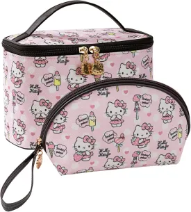 AmBealla Cosmetic Bag Large Makeup Bags Pink Travel Case with Makeup Brush Holder2PCS Cosmetic Organizer for Women, Toiletry Storage Bag for Skincare & Beauty Tools Sweet Cute for Girls
