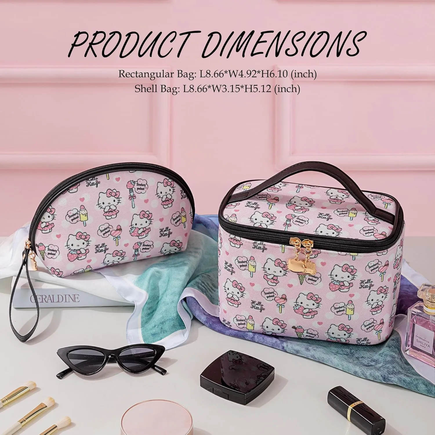 AmBealla Cosmetic Bag Large Makeup Bags Pink Travel Case with Makeup Brush Holder2PCS Cosmetic Organizer for Women, Toiletry Storage Bag for Skincare & Beauty Tools Sweet Cute for Girls