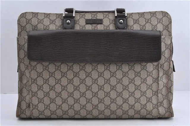 Authentic GUCCI Briefcase Business Bag GG PVC Leather 181087 Brown 1287D