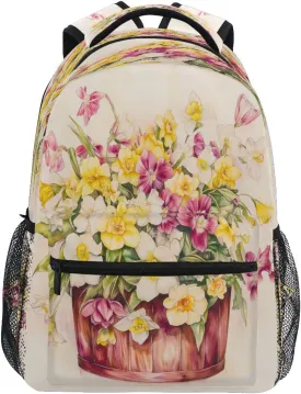 Backpack for Girls Boys, Teenager Bookbag College Rucksack Travel Daypack School Bag Kids Backpack Watercolor Flower Wood Bucket