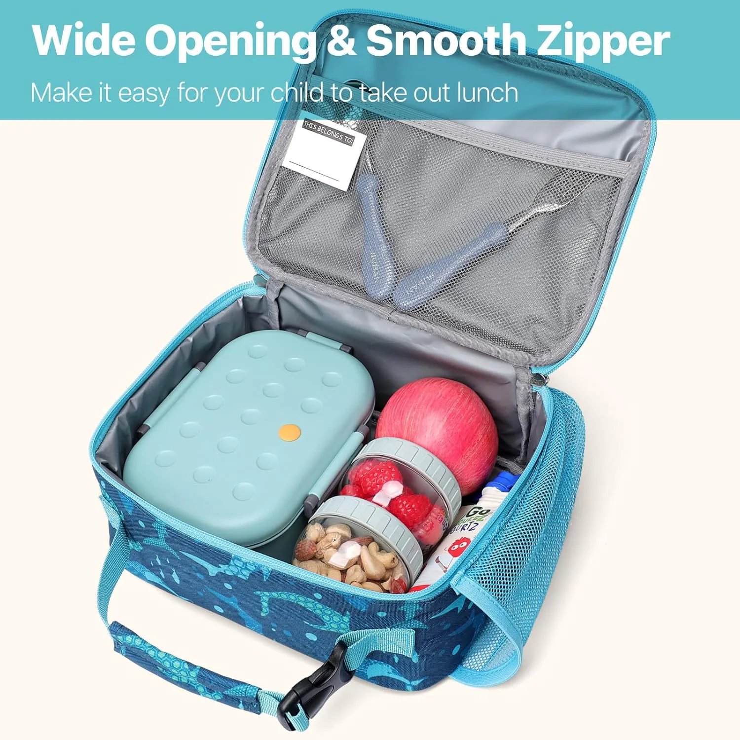 Bagseri Kids Lunch Box for Boys - Insulated Kids Lunch Bag for Boys Mini Cooler Tote with Leak-Proof Lining Reusable Toddler Lunch Bag for Daycare School Picnic, Blue Shark (Water Bottle No Included)