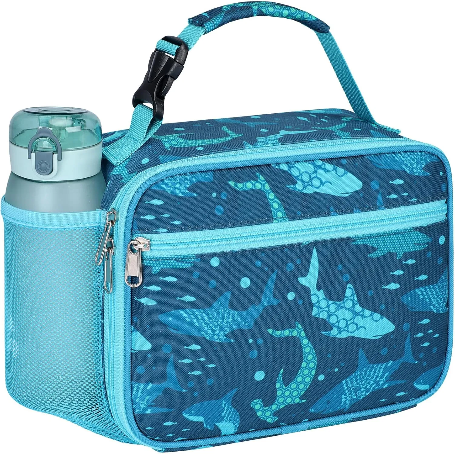 Bagseri Kids Lunch Box for Boys - Insulated Kids Lunch Bag for Boys Mini Cooler Tote with Leak-Proof Lining Reusable Toddler Lunch Bag for Daycare School Picnic, Blue Shark (Water Bottle No Included)