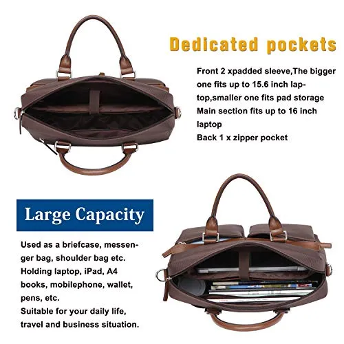Banuce Large Capacity Waterproof Nylon Faux Leather 15.6 inch Laptop Messenger Bag for Men Business