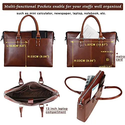 Banuce Vintage Full Grain Oil-Waxed Leather Briefcase for Men Slim 2way Business Laptop Messenger