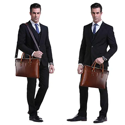 Banuce Vintage Full Grain Oil-Waxed Leather Briefcase for Men Slim 2way Business Laptop Messenger