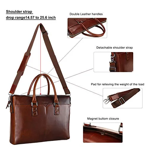 Banuce Vintage Full Grain Oil-Waxed Leather Briefcase for Men Slim 2way Business Laptop Messenger