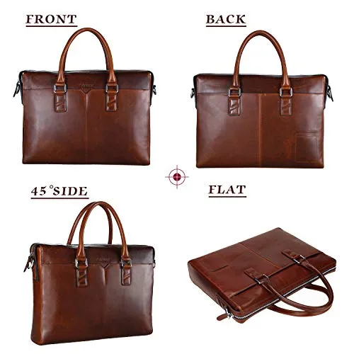 Banuce Vintage Full Grain Oil-Waxed Leather Briefcase for Men Slim 2way Business Laptop Messenger