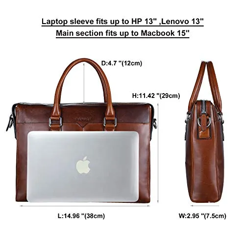 Banuce Vintage Full Grain Oil-Waxed Leather Briefcase for Men Slim 2way Business Laptop Messenger