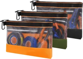 BESARME 3-Pack 11.8" Clear Tool Pouch with Heavy-Duty Zipper and Mesh Window - Waterproof, Electrician Tool Pouch for Men and Women