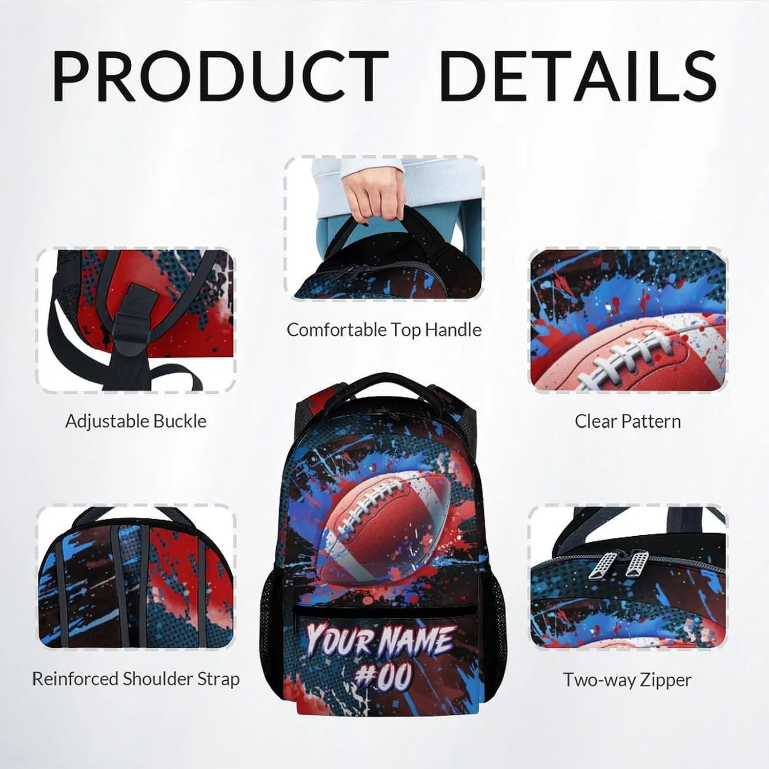 Boy Backpack - Personalized Football Backpacks Set for Kids -Teens Bookbag with Lunch Bag & Pencil Case - Sports Theme School Bags for Elementary Middle School