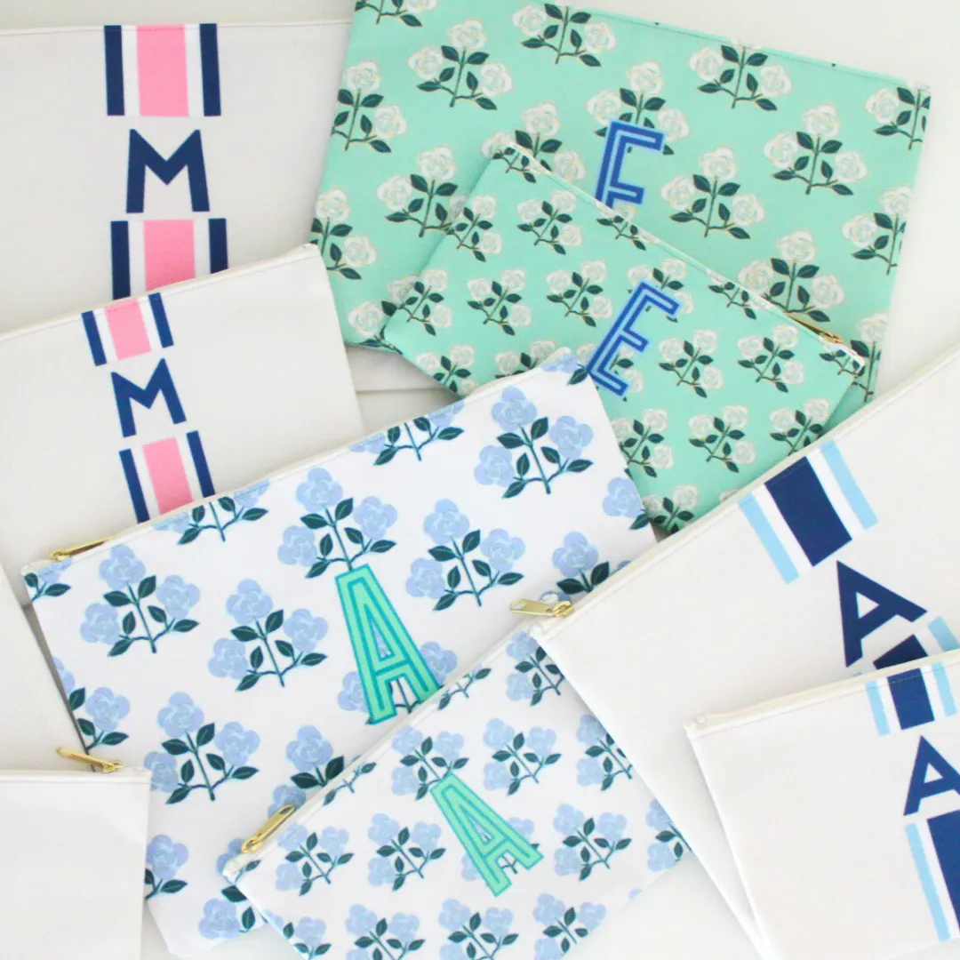 Bundle - Stripe Flat Zip Pouch - Navy Pink