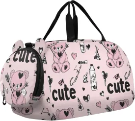 Cartoon Cute Peach Teddy Bear Girl's Gym Duffel Bag with Shoes Compartment Large Capacity Weekend Overnight Carry on Bag for Boys and Girls bolsa de para mujer