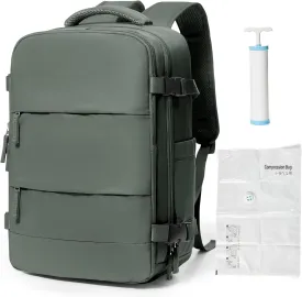 coowoz Vacuum Backpack with Pump Travel Backpack for Women Men Carry On Flight Approved Airplanes Compression Bags for Packing Personal item Travel Bag Essentials Olive Green