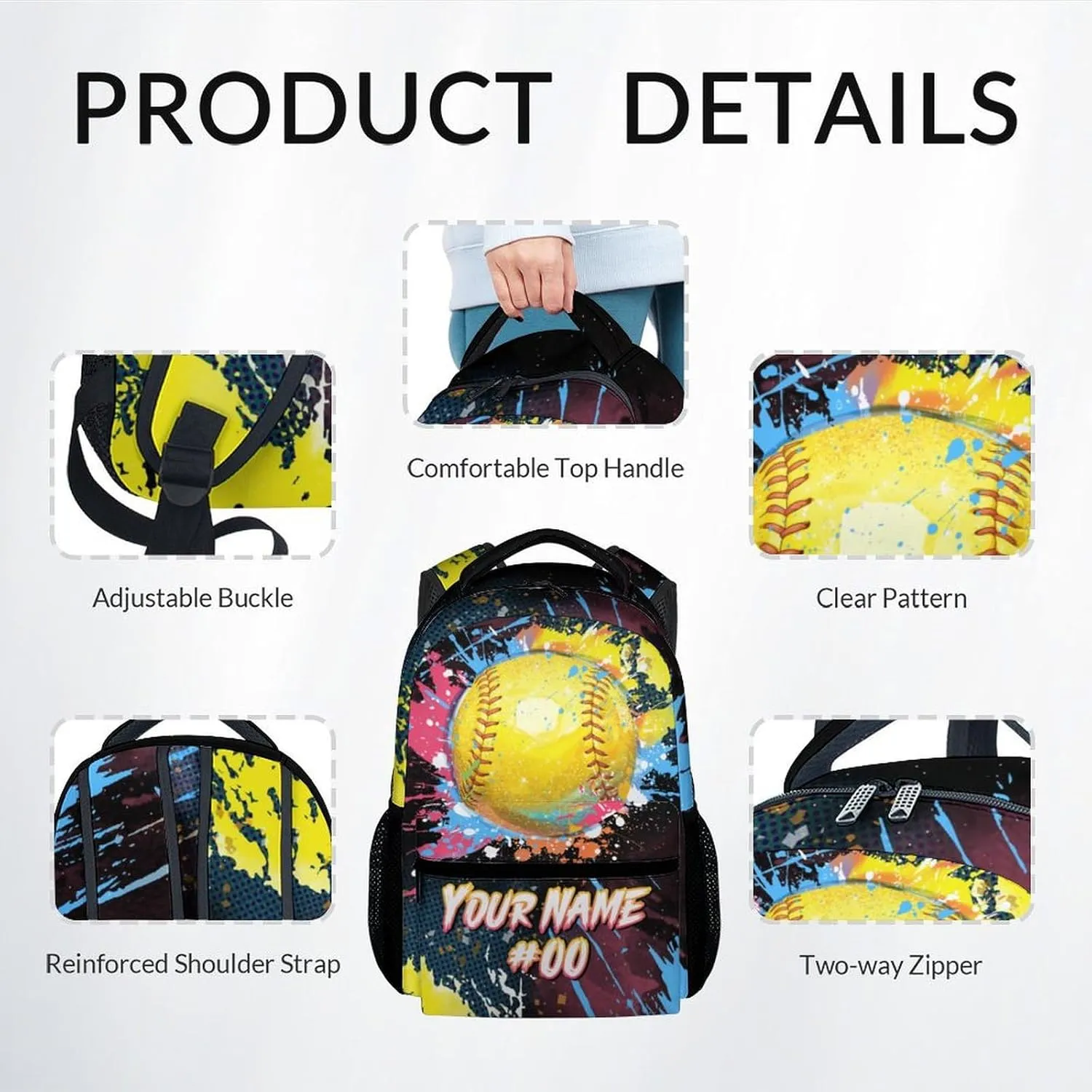 Custom Backpack Set - Softball Backpacks for Girls - Kids Bookbag for Elementary Middle School - Personalized School Bag with Lunch Box & Pencil Case