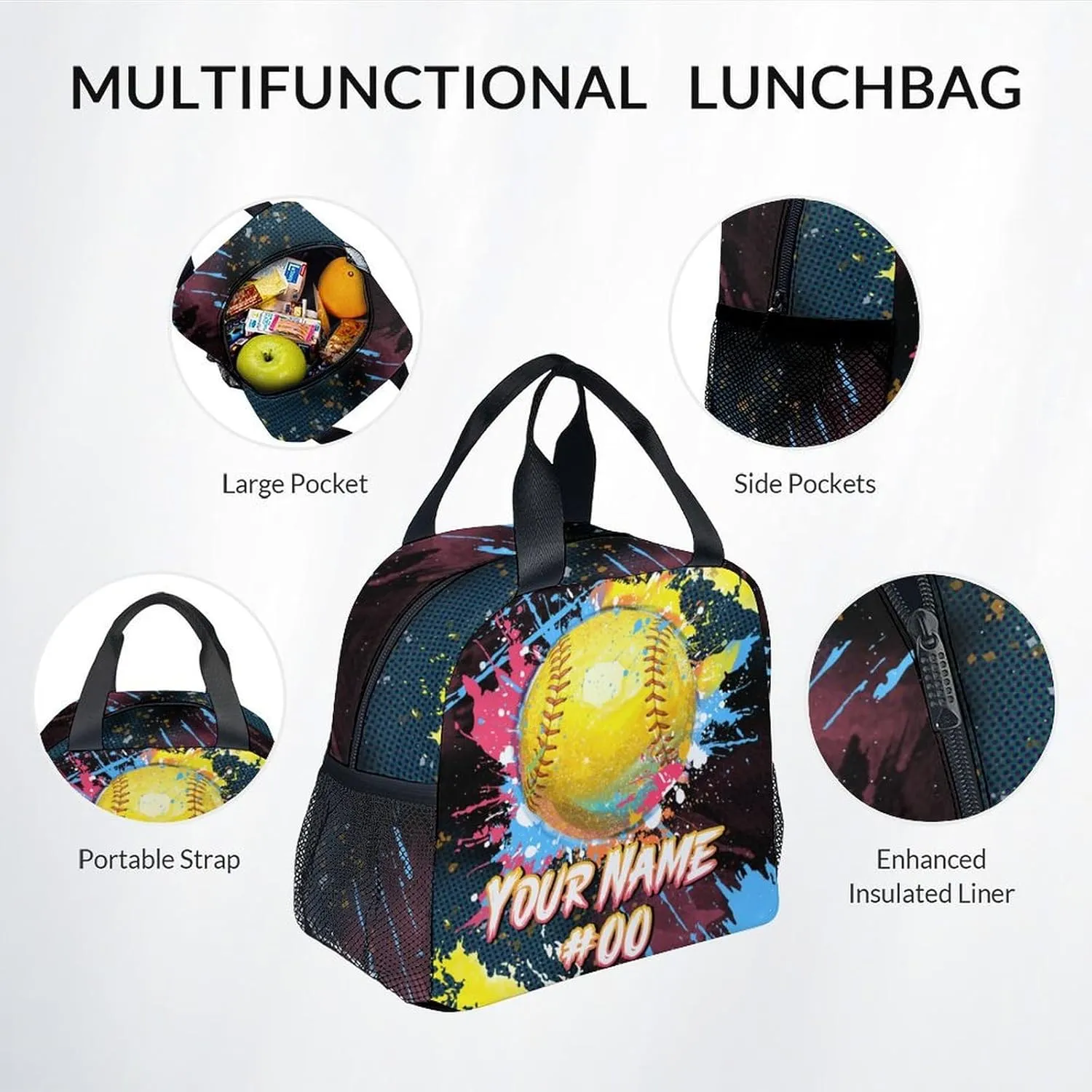 Custom Backpack Set - Softball Backpacks for Girls - Kids Bookbag for Elementary Middle School - Personalized School Bag with Lunch Box & Pencil Case