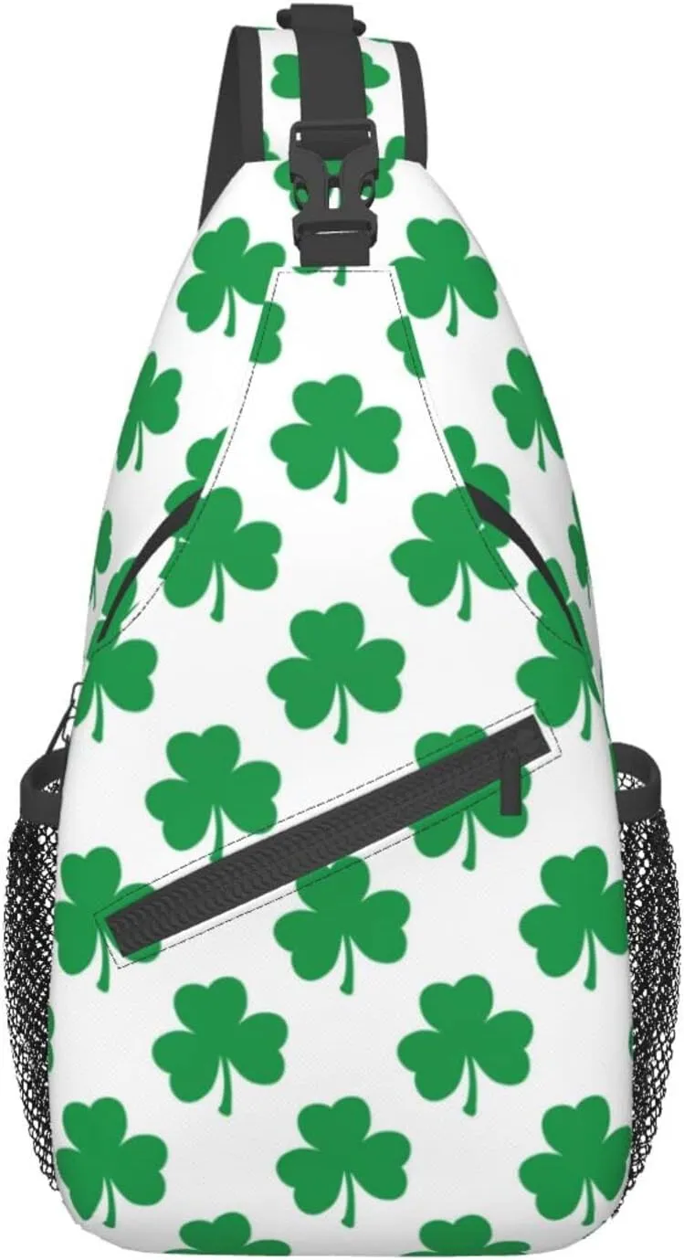 Cute St. Patrick's Day Shamrock Sling Backpack, Multipurpose Clover Crossbody Shoulder Bag Travel Hiking Daypack