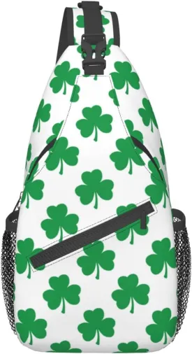 Cute St. Patrick's Day Shamrock Sling Backpack, Multipurpose Clover Crossbody Shoulder Bag Travel Hiking Daypack