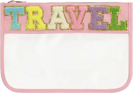 DYSHAYEN Chenille Letter Clear Zipper Pouch for Travel,Nylon Clear Cosmetic Bag,Makeup Travel Bag for Women Girls