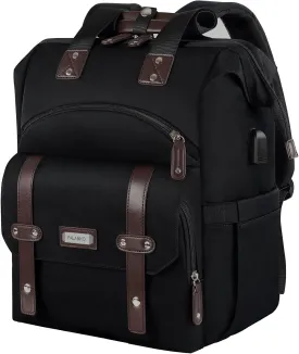 FALANKO Laptop Backpack For Women, Work Doctor Teacher Nurse Wide Open College 15.6 Inch Laptops Backpack Purse with USB Charging Port, Travel Water Resistant RFID Computer Bag for Men Women Black