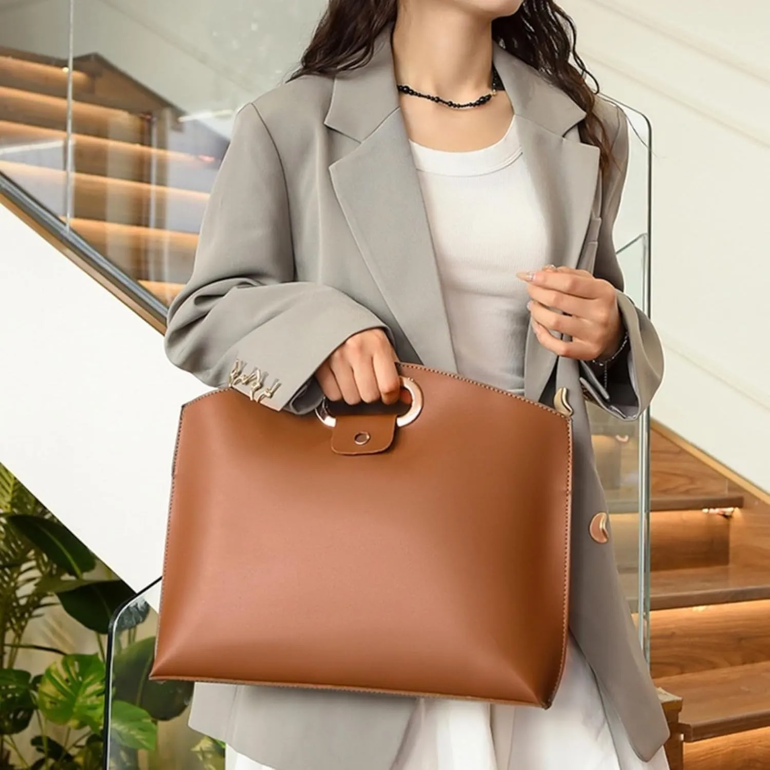 Faux Leather Evening Clutch Purse for Women 13 Inch Work Office Handbags Purse Bag with Snap Purse Handbag