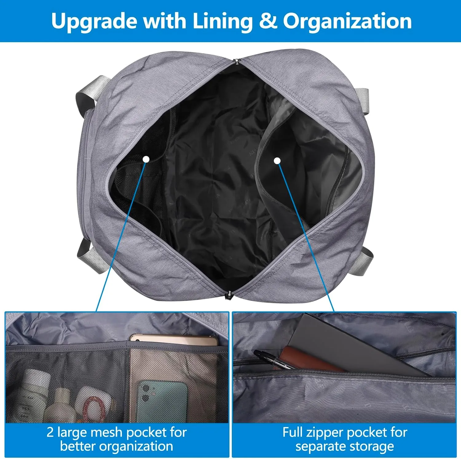 For Allegaint Airlines Personal Item Bag 17.7x12.6x6.3 Foldable Travel Duffel Bag Underseat Carry-on Luggage for Women and men 25L(Grey)