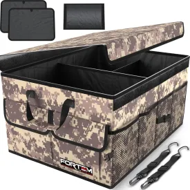 FORTEM Car Trunk Organizer, Collapsible Multi Compartment SUV Organizer, Foldable Storage for Car Accessories for Women Men, 600D Oxford, Non Slip Bottom, Securing Straps, Soft Cover (65L)
