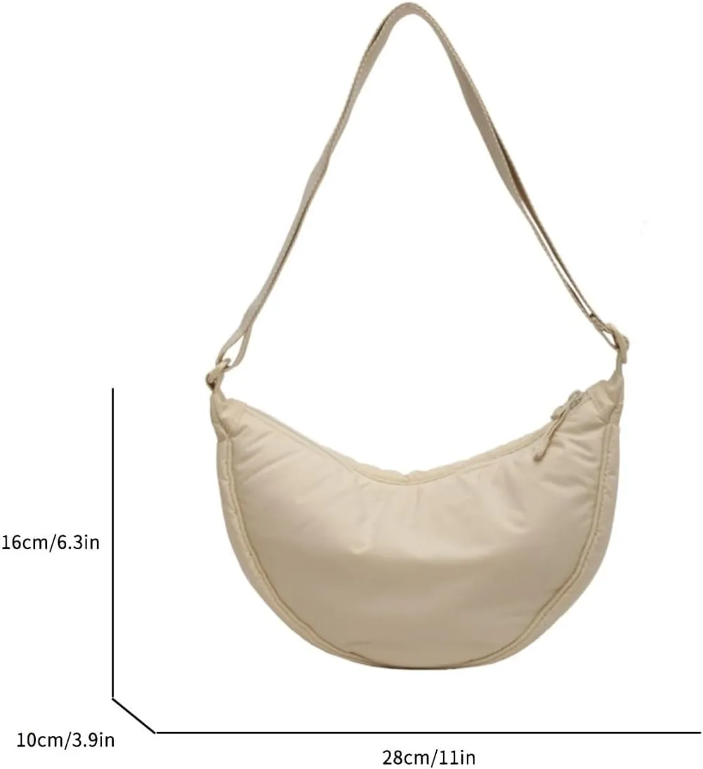 Generic Sling Bag for Women Dumpling Crossbody Bag Nylon Underarm Bag with Zipper Crescent Satchel Purse Shoulder Handbag Hobo Bag-Beige03