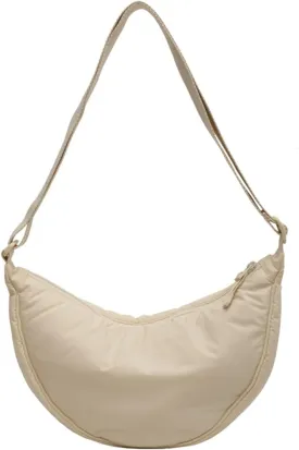 Generic Sling Bag for Women Dumpling Crossbody Bag Nylon Underarm Bag with Zipper Crescent Satchel Purse Shoulder Handbag Hobo Bag-Beige03