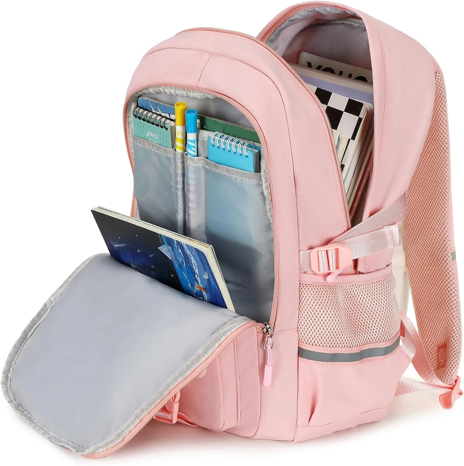 Girls Bookbag for Kids 17 inch Cute Backpack Multi-pocket School Bags for Girls Elementary Junior High School Backpack (Pink)