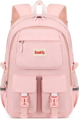 Girls Bookbag for Kids 17 inch Cute Backpack Multi-pocket School Bags for Girls Elementary Junior High School Backpack (Pink)