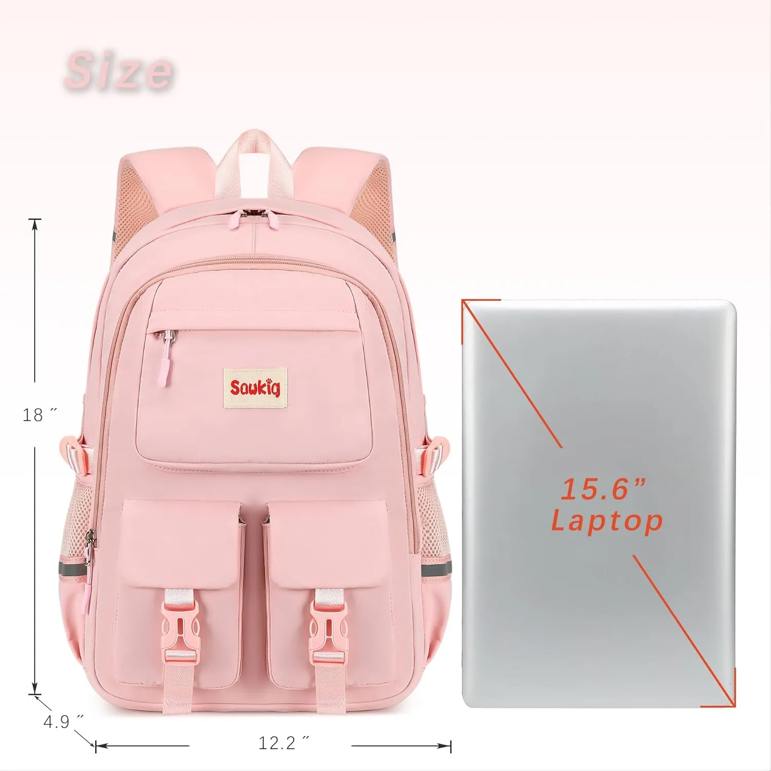Girls Bookbag for Kids 17 inch Cute Backpack Multi-pocket School Bags for Girls Elementary Junior High School Backpack (Pink)