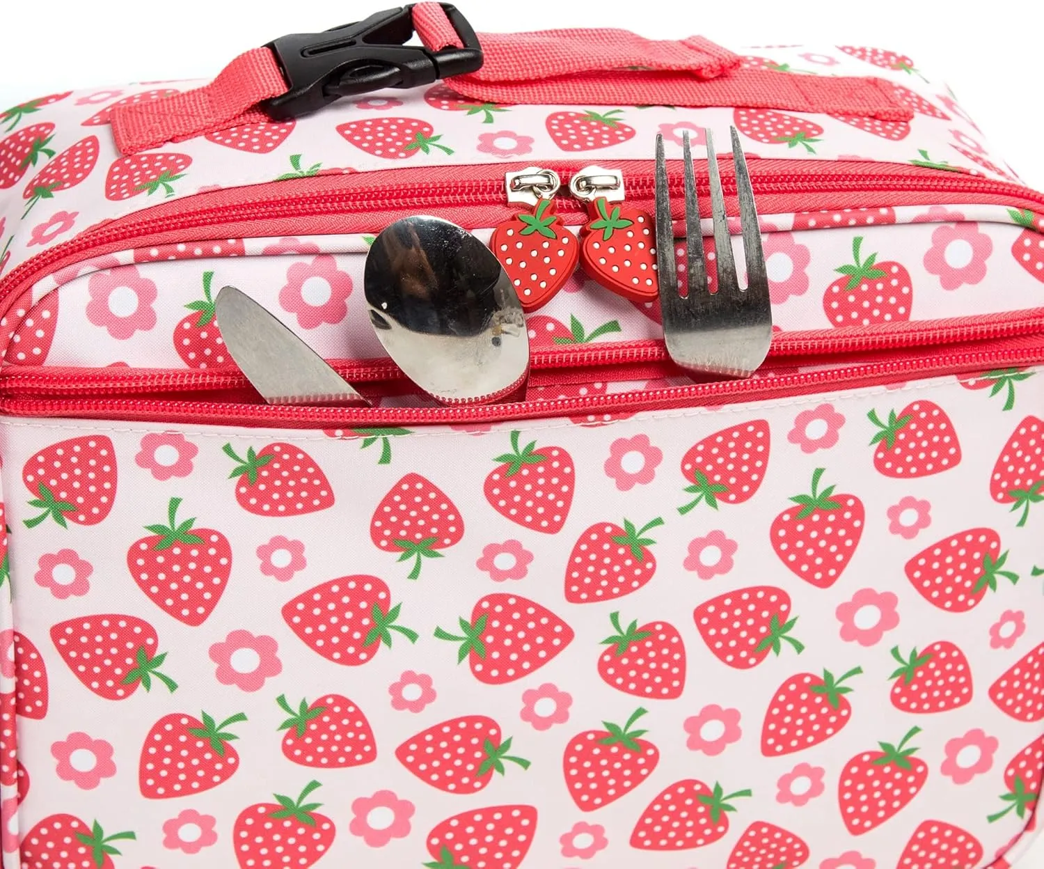 Girls Insulated Kids Lunch Bags Mini Cooler Back to School Food Storage Tote - Picnic Cookouts Travel Reusable Small Lunch Box with Cute Pattern Prints Bright Strawberry