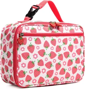 Girls Insulated Kids Lunch Bags Mini Cooler Back to School Food Storage Tote - Picnic Cookouts Travel Reusable Small Lunch Box with Cute Pattern Prints Bright Strawberry