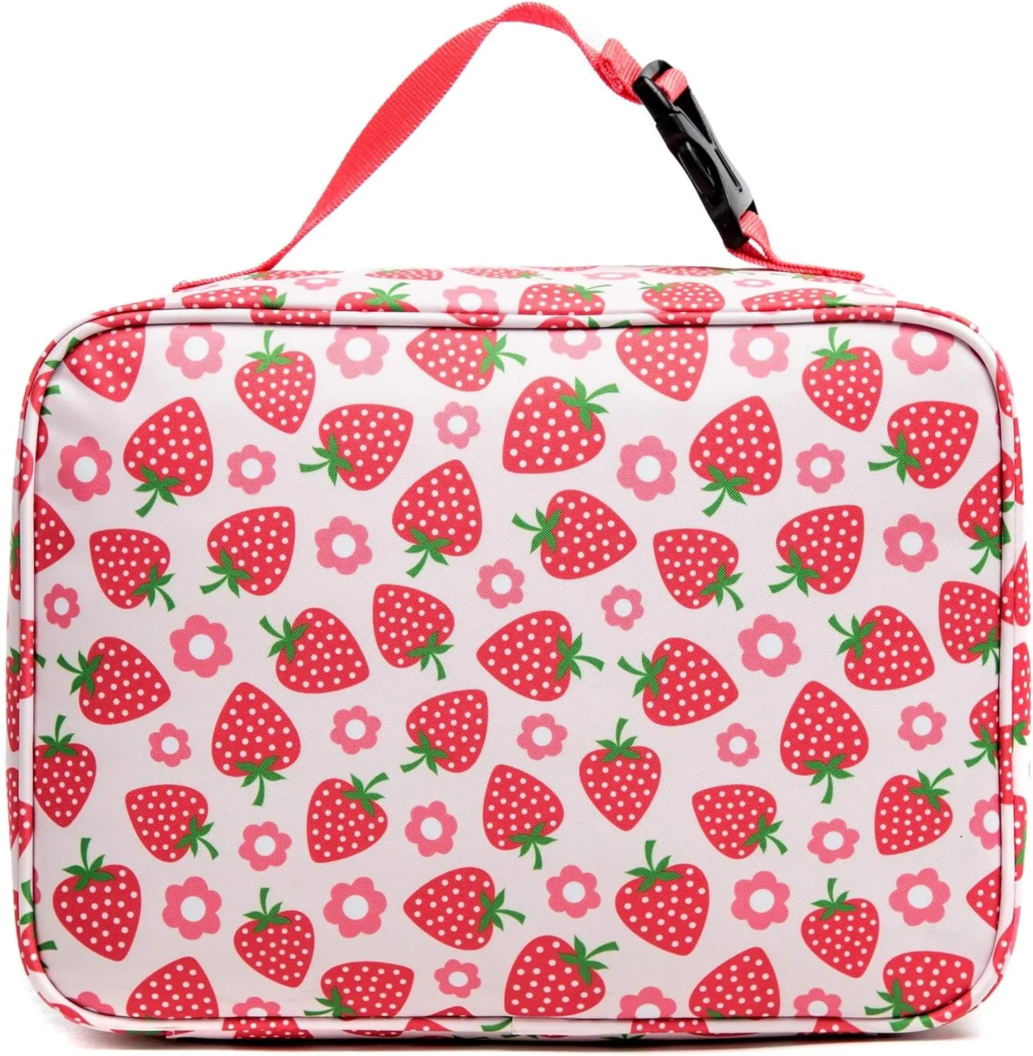 Girls Insulated Kids Lunch Bags Mini Cooler Back to School Food Storage Tote - Picnic Cookouts Travel Reusable Small Lunch Box with Cute Pattern Prints Bright Strawberry