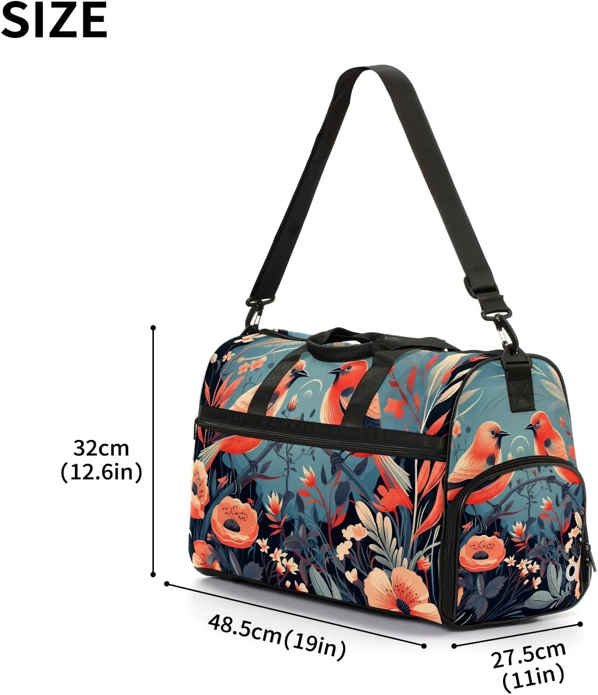 Gym Bag for Women, Carry on Weekender Overnight Bag, Travel Duffel Bags, Personal Item Travel Bag Tote Bag Workout Dance Bag, Chinese Painting Bird - 18