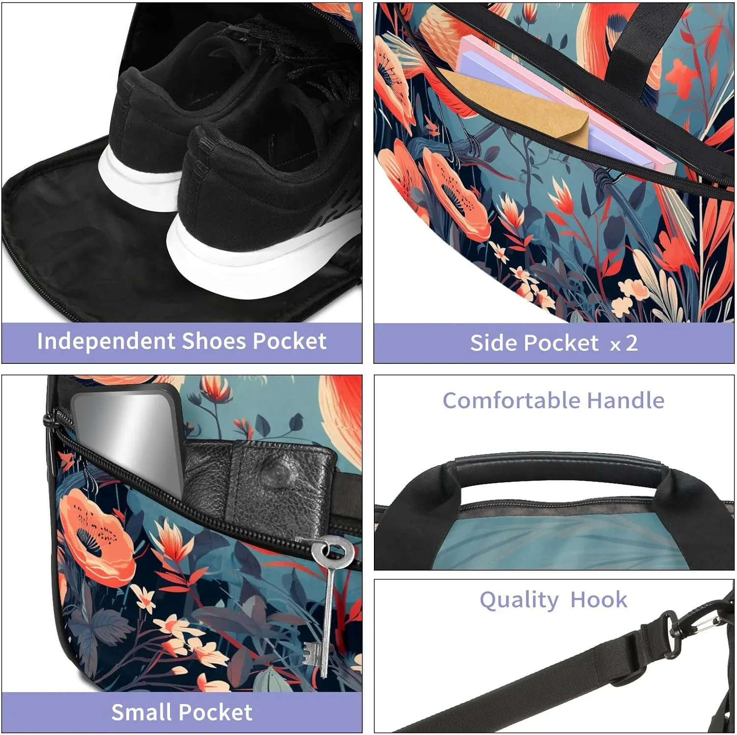 Gym Bag for Women, Carry on Weekender Overnight Bag, Travel Duffel Bags, Personal Item Travel Bag Tote Bag Workout Dance Bag, Chinese Painting Bird - 18