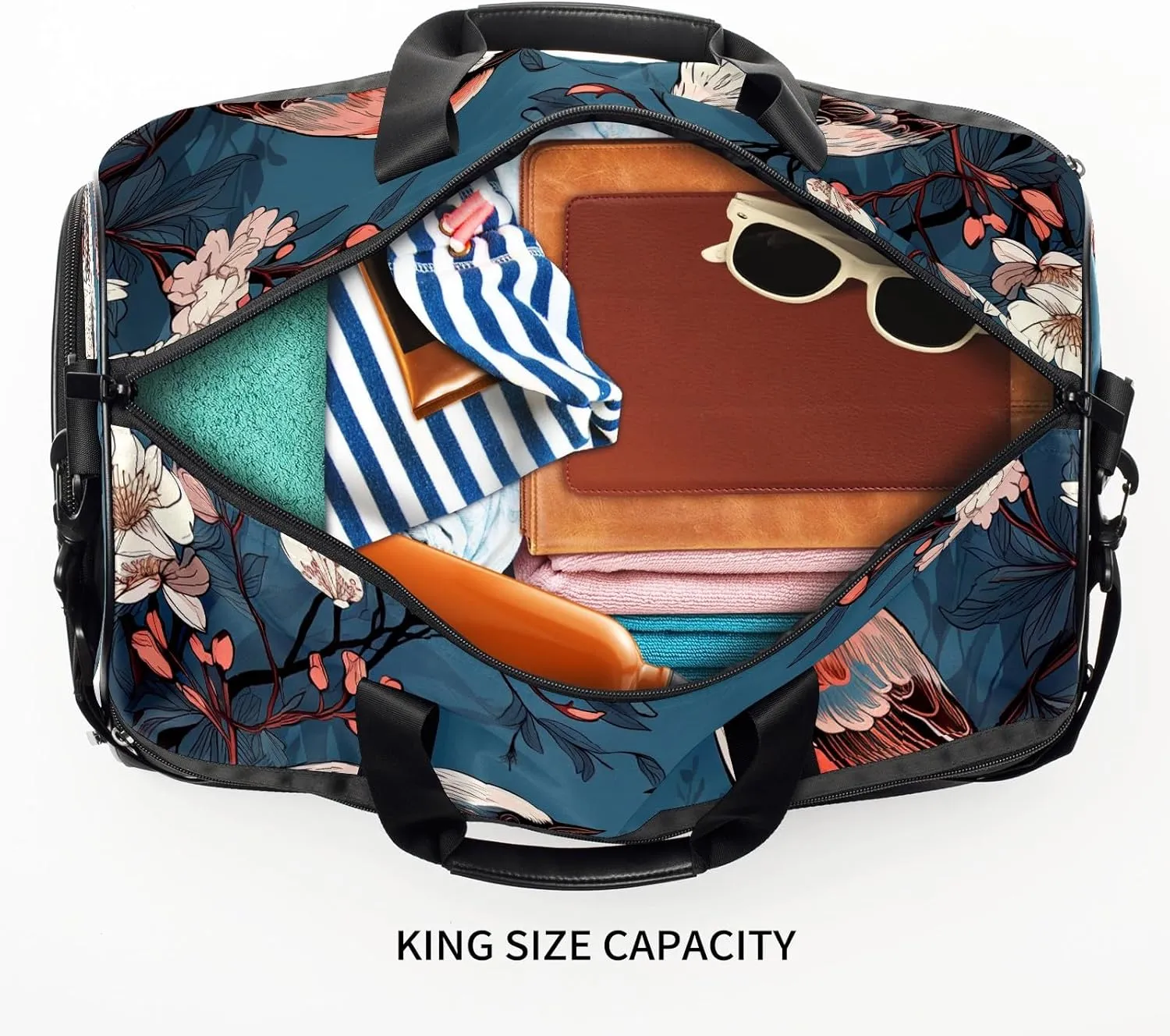 Gym Bag for Women, Carry on Weekender Overnight Bag, Travel Duffel Bags, Personal Item Travel Bag Tote Bag Workout Dance Bag, Chinese Painting Bird - 9