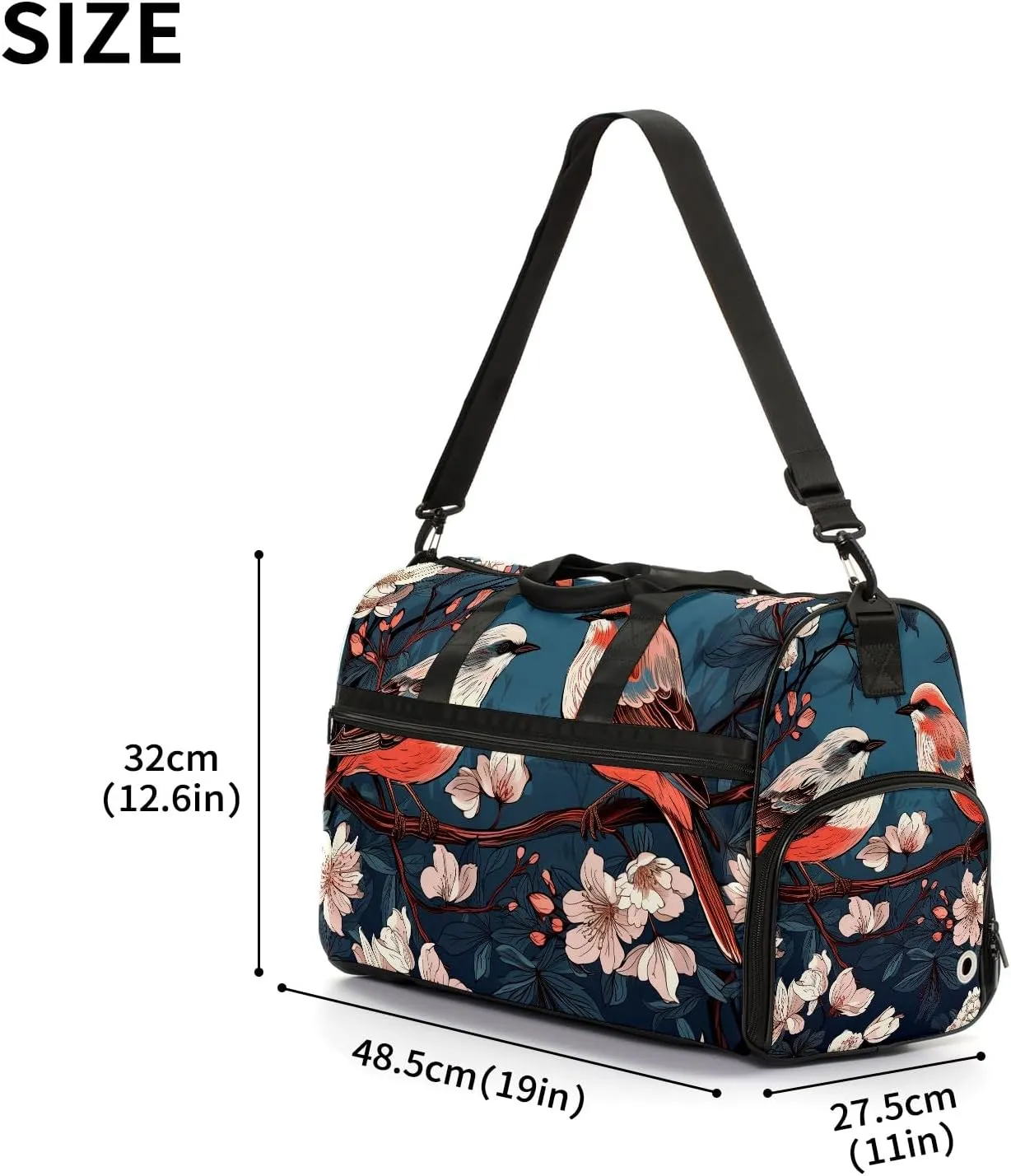 Gym Bag for Women, Carry on Weekender Overnight Bag, Travel Duffel Bags, Personal Item Travel Bag Tote Bag Workout Dance Bag, Chinese Painting Bird - 9