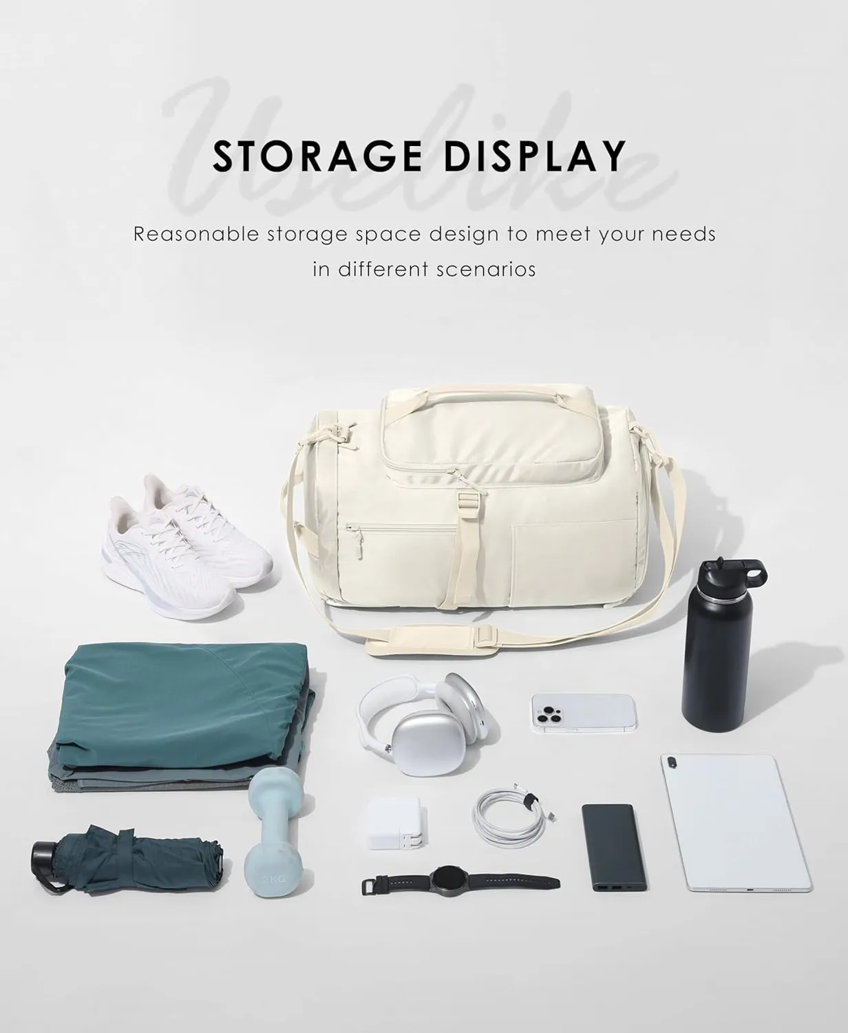 Gym Bag for Women Workout Gym Backpack with Shoe Compartment Sports Duffel Bag Multiple Pockets 30L (Cream)
