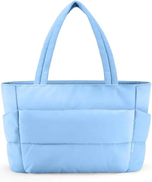 HOTOR Puffer Tote Bag for Women, Nurses - Multi-Pocket Lightweight Bag for Work - Quilted Handbag for Travel and Gym