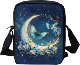 HUGS IDEA Women's Mini Cross Body Bags Blue Butterfly Moon Shoulder Handbag Cell phone Pouch Purse for Travel