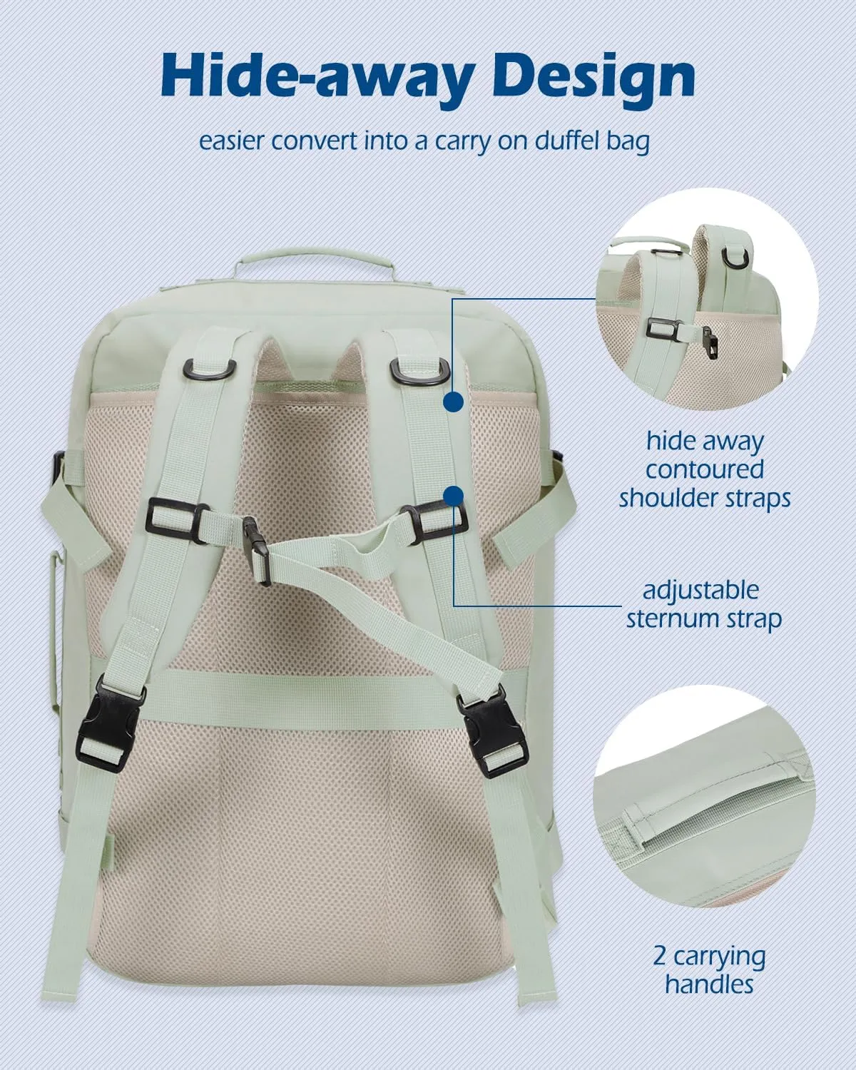 Hynes Eagle Carry on Backpack 38L Large Travel Backpack for Women Flight Approved Weekender Bag Laptop Backpack Men 15 inches Mint Green