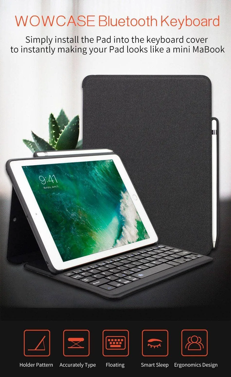 iPad Air 3 2019 Bluetooth Keyboard Built-in Pencil Holder Smart Folding Tablet Case