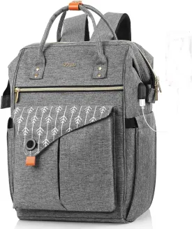 Laptop Backpack for Women, Travel School Backpack With USB Charging Port, Water Resistant Computer Bag Work Purse, Casual Daypack for Girls, Teacher Nurse Backpack, Gift for Women