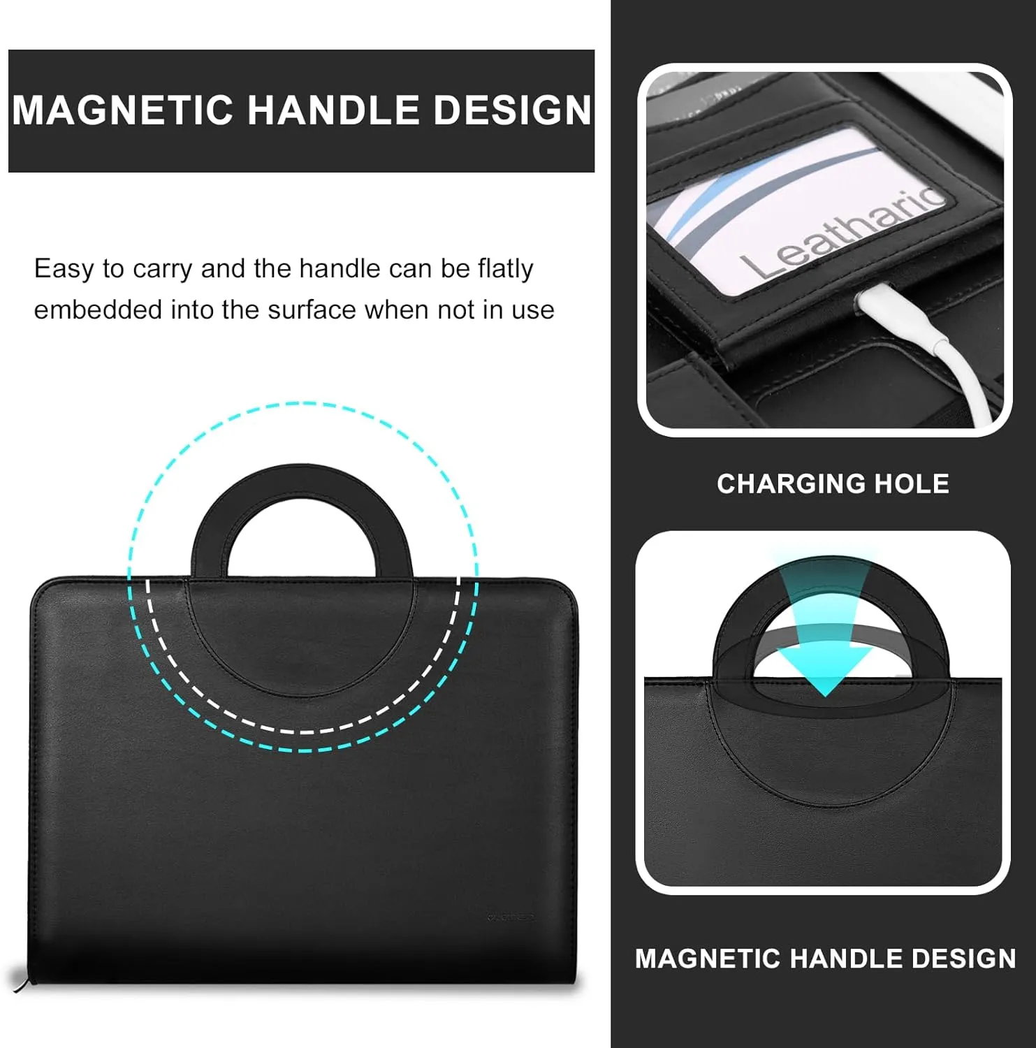 Leathario 3-Ring Portfolio Binder, Includes 5 Folder Index Dividers, 13 Inch Tablets Organizer with Handle, Vegan Leather A4 Padfolio, Multi-Pocket Notepad Business Planner Professional Document