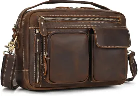 Leather Messenger Bag for Men, 11 Inch Laptop Bag, Crossbody Bag, Vintage Leather Satchel Bag Men, Full Grain Business Briefcase Shoulder Bag for Office,Work,Travel - Brown